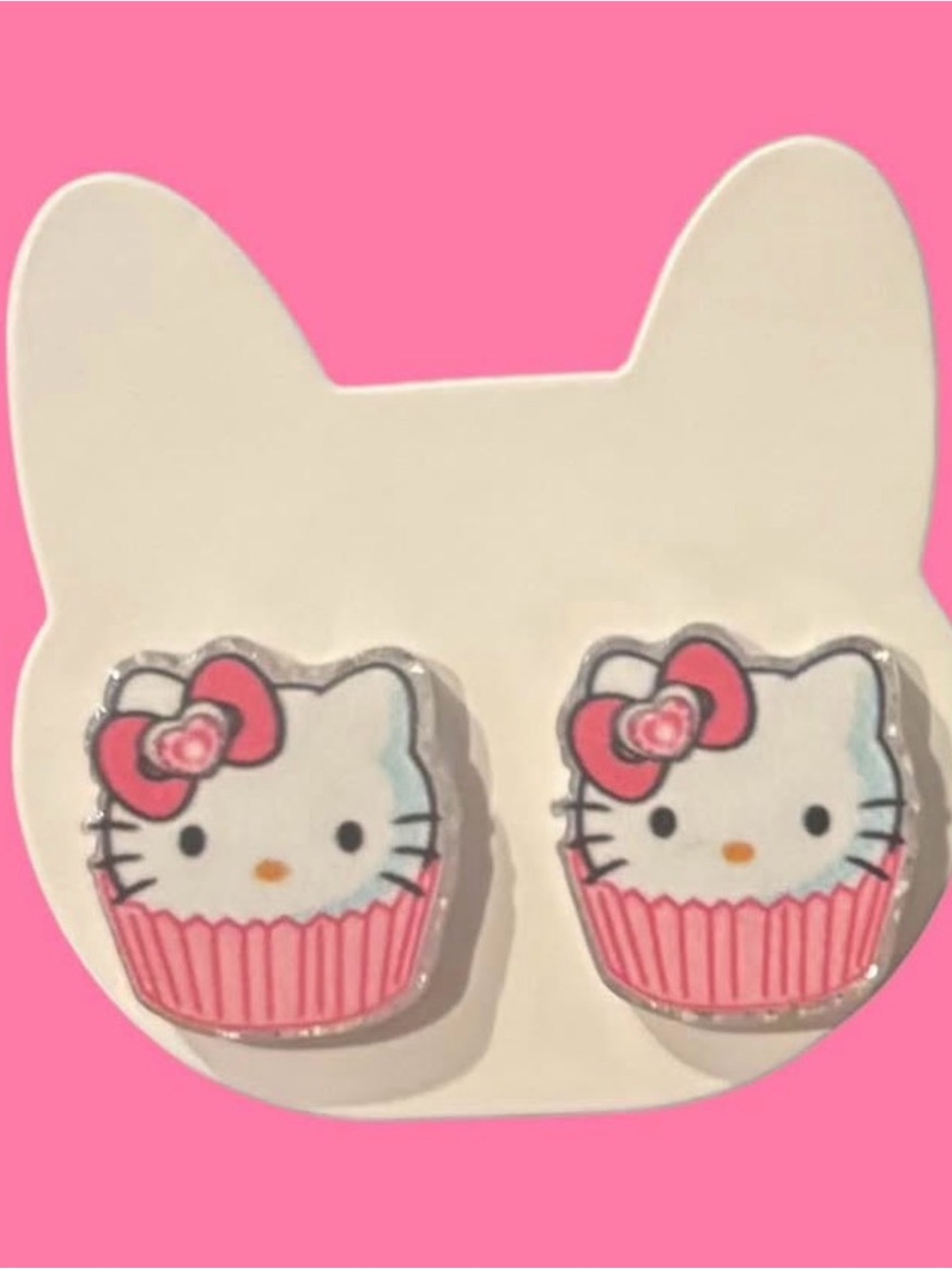 Hello Kitty White and Pink Cupcake Acrylic Stud Earrings